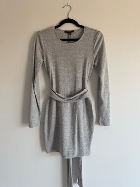 Dynamite Grey Long Sleeve Wrap Belt Dress Small | Soft Knit | NWT